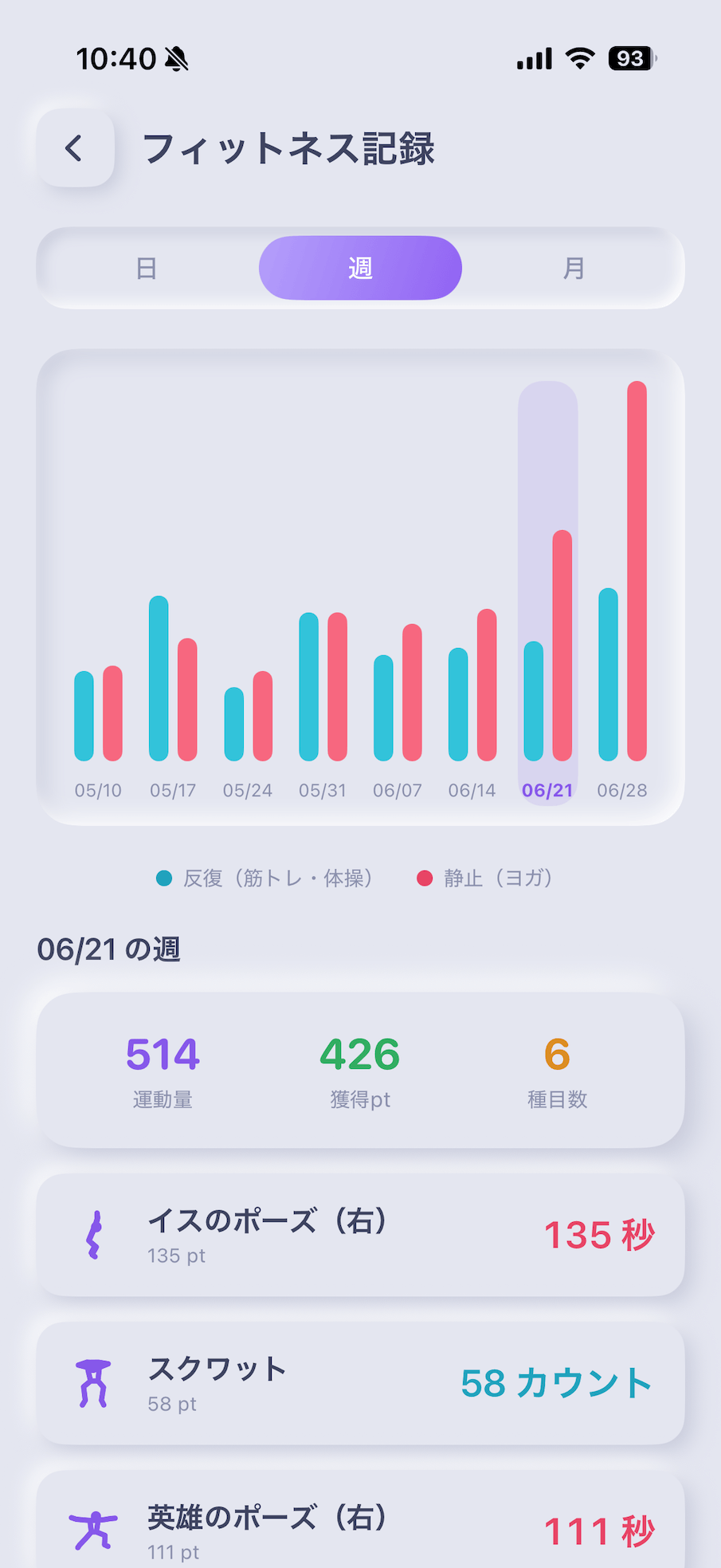 運動記録画面